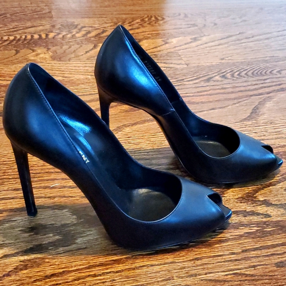Saint Laurent Black Peep-Toe Black Stiletto Pumps - Size 39 (US 8-1/2 to 9) Used